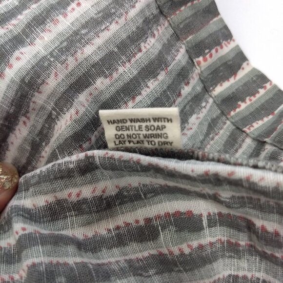 Voloshin Striped Embroidered Detail Shift Midi Dress Linen Cotton Blend Sz Large - Picture 12 of 15